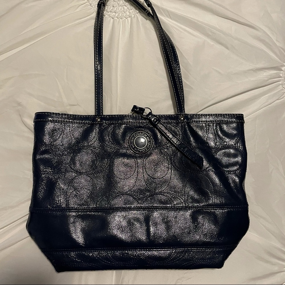 Coach Navy Patent Leather Handbag